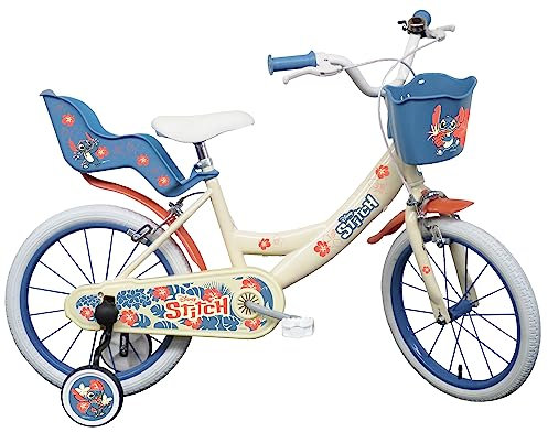 ALBRI Bicicletta Da 16 Pollici Di Stitch, Con Cestino E Portabambole Bicyclette Bébé – Fille, Blanc