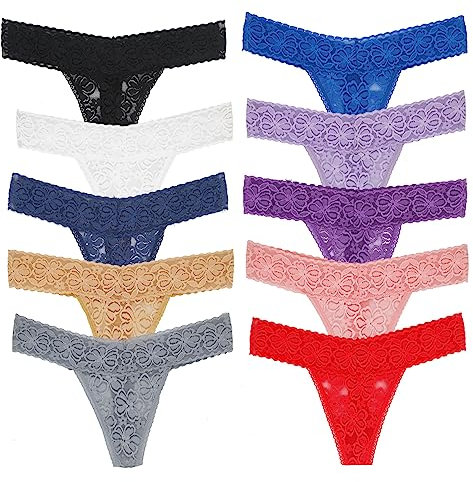 10er Pack Spitze Strings Tangas Damen Set Unterhosen Sexy Unterw?sche Frau Lingerie Thongs for Women Dessous Mehrpack S-4XL