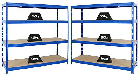 PROREGAL Mega Deal | 2X Profi Schwerlastregal Rhino | HxBxT 180x160x60cm | 4 Spanplatten-Ebenen 8mm | Fachlast 500kg | Blau-Orange | Garagenregal Lagerregal Steckregal Weitspannregal