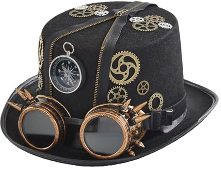 Geonoy Unisex Steampunk Cappello Punk Cappelli Cilindro con occhiali per Halloween Carnevale Feste a Tema