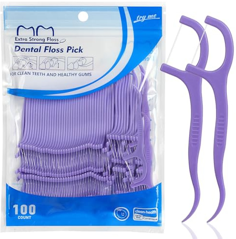 100 Stück Zahnseide Sticks Zahnseide Picks 2 in 1 Tragbare Zahnseide Sticks Einweg-Zahnseide Zahnstocher Interdentalreinigungswerkzeug für Reisen Zuhause Büro (Violett-100 Stück)