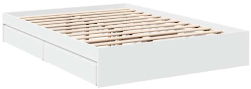 vidaXL Cama Con Cajones de Madera de Ingeniería Blanco 120x200 cm - Base y Armazón Doble