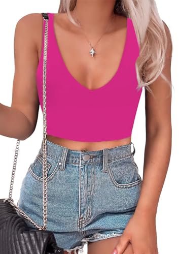 BEINF Canotta Donna Estiva Top Corto Sexy Collo V Profondo Senza Maniche Slim Fit Trendy Y2K Corsetto Ladies Tank Tops Canotte Basic Tops T Shirt Rosa L