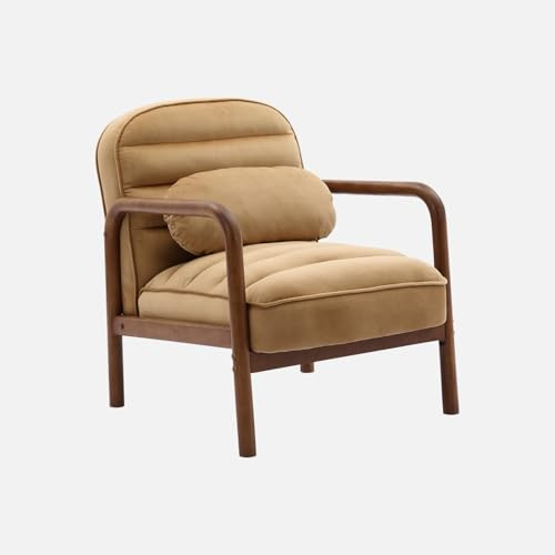 sweeek - Fauteuil scandinave Bois d'hévéa teinté Noyer et Tissu Velours Cappuccino