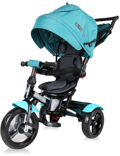 Lorelli Dreirad Neo ab 1 Jahr mit Schubstange, Sicherheitsgurt, 360 drehbar, Tricycle, Verstellbarer Elterngriff, Freilaufrad Funktion, Eva Reifen, Spielzeugkorb, Grün