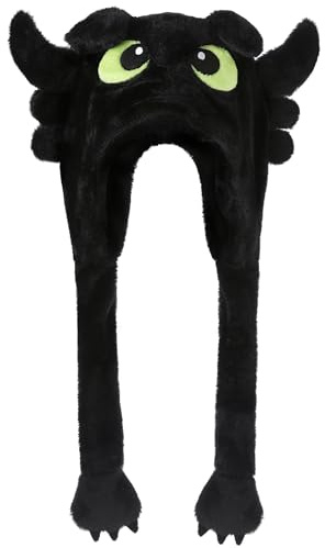 dressfan Donne di Peluche Drago Cappello con Orecchie che si Muovono Orecchie Mobili,Animale Cappelli Cappello di Drago che Muove le Orecchie Regalo di Compleanno di Natale,Nero,Taglia Unica