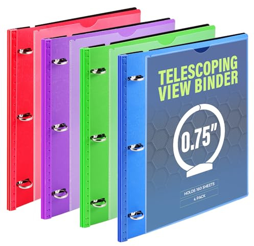WOT I 4-Pack Telescoping 3 Ring Binder(0.75), Expandable Flexible Binder - Patented Design for Easy Portability, Holds 160 Sheets, 4 Vibrant Colors, Perfect for School, Office&Home Organization