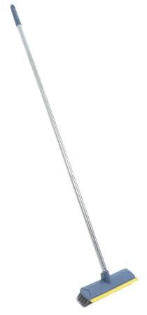 OKUMEYR Long Handle Indoor Broom Hard Bristles Blue Floor Scrubbing Brush for Kitchen Bathroom and Toilet Cleaning, Stiff Bristle Sweeping Brush for Household Floor and Gap Removal