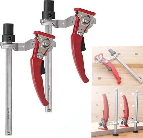 Set di morsetti a vite, Morsetti a Vite,F-Bar Morsetto da Falegname,2PCS,Con grandi cricchetto in acciaio e Base cilindrica da 20 mm,Guaina rimovibile,pinza gola regolabile a 60 mm per levigare