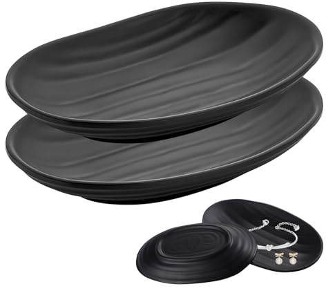 Plateau à bijoux, plateau à clés, organiseur, rangement de bijoux, plateau décoratif, porte-clés pour couloir, noir, ovale, montres, pièces de monnaie, bracelet