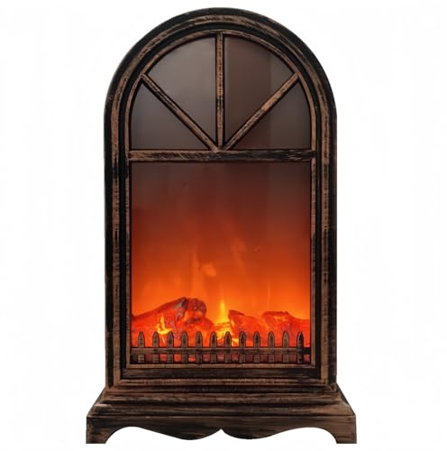 Simulated LED Fireplace Lantern USB & Battery Powered Flameless Light with Emulation Flame Table Decorative Lamp Copper Fireplace Ornament for Cozy Home Decor Free Standing Electric Log Burner