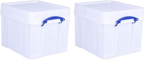 Really Useful Box Plastic Storage 35 Litre with XL Lid White Strong (Pack of 2)