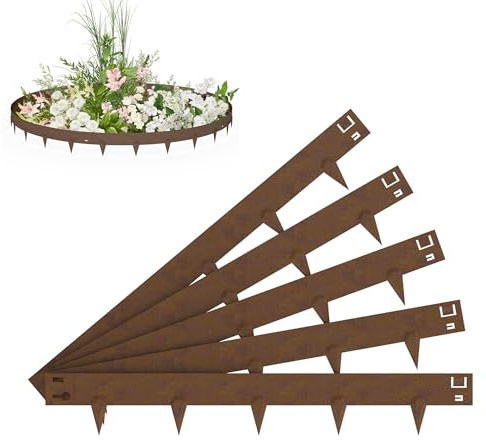YRHome 5m Verzinkte Rasenkante Metall 16cm Hohe Beeteinfassung Flexible Beetumrandung und Mähkante Rostfeste Wetterfest Gartenpalisade für Rasenbegrenzung Hof und Wege Einfache Montage (Rostfarbe)