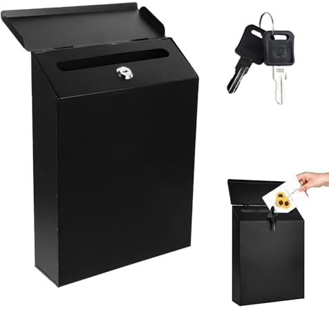 Buzón de Correo para Montaje en Pared, 29 x 22 x 6,5 cm Buzón de Pared Moderno de Correo con Cerradura y 2 Llaves, Buzones Colgante Exteriores, Buzones de Hierro, para el Hogar, Oficina, Jardín(Negro)