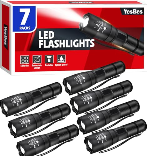 YesBes 7 Pack Small LED Flashlights High Lumens, Tactical Flashlight with 5 Modes, Waterproof Zoomable Flash Light, Small Flashlight for Camping Home Emergencies, Hunting Camping Essentials