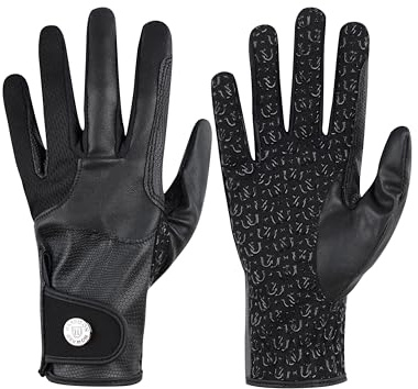 Harrison Howard Riding Gloves Equestrian Women All-Season PU Leather Horse Riding Gloves Horseback Non-Slip Silicone Palm Black S