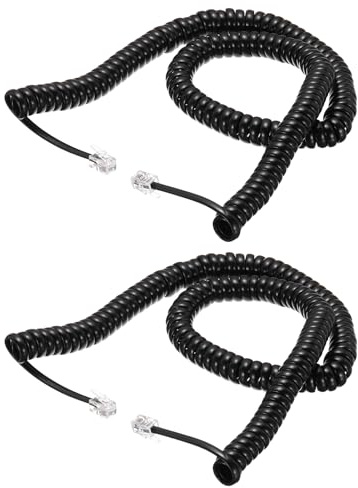 QUARKZMAN 2 Cavi Telefonici Per Telefono Fisso, 5m RJ9 4P4C Cavo A Spirale Senza Garbuglio, Nero