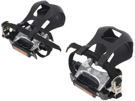 Luocute 1 par Motionscykelpedaler i Aluminiumlegering, Halkfria Mountainbikepedaler med Tåklämmor och Remmar, Ersättningstrampning i Aluminiumlegering för Inomhuscykling på Landsväg
