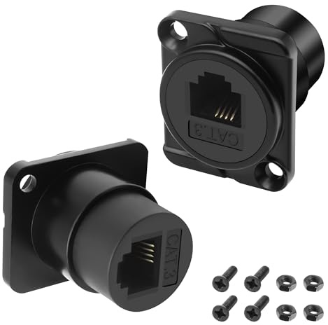 XMSJSIY D-typ RJ11 CAT3 panelfäste telefonadapter uttag till uttag D-typ CAT3 6P4C telefonmodul förlängare anslutning pass-through kopplare uttag skrivbordsadapter – 2 st (svart)