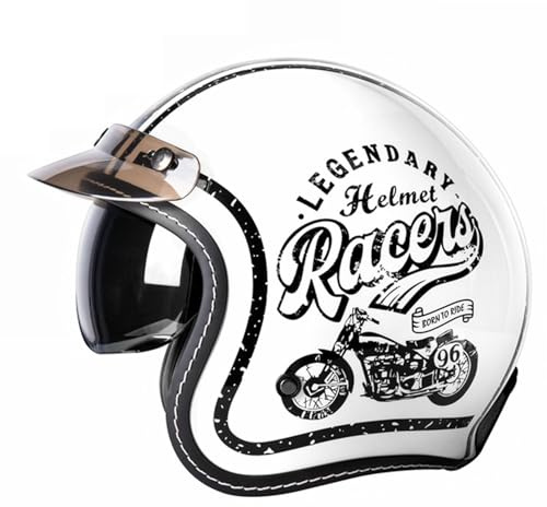 Retro Motorrad Halbhelme Motorradhelm Für Herren Damen DOTECE-Zertifizierung Jethelm Halbschalenhelm Braincap Mit Sonnenblende Für Bike Cruiser Moped Scooter Offenem Helm 2,XXL:63-64CM