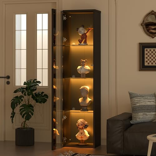 Bladez Vetrina con illuminazione a LED, 40 x 29 x 170 cm, vetrina in vetro a 4 livelli, con vetro acrilico e cambio colore tramite app/telecomando, moderna vetrina da collezione per soggiorno, ufficio