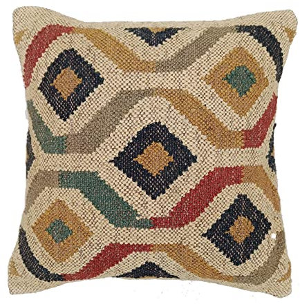 tradestar indischen Kissenbezug aus Jute, handgewebte Teppich Kissen, Kelim Kissenbezug 18 x 18, Boho Home Decor, Vintage Kissen Schutzhülle Muster 1