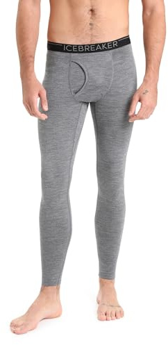 Icebreaker Merino Men's 200 Oasis Cold Weather Leggings With Fly, Wool Base Layer Thermal Pants, Gritstone Hthr, Large