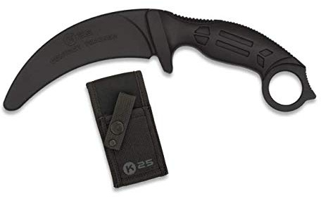 Cuchillo Entrenamiento de goma Negro Hoja 10,6 para entrenar artes marciales, dummy, airsoft, paintball, practicar, decoración, 100% seguro K25 32336 + Portabotellas de regalo
