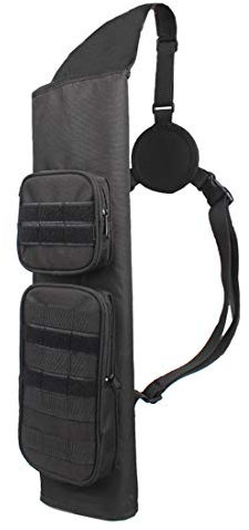 MAGARROW Archery Back Arrow Köcher, Verstellbarer Molle-Pfeilhalter mit großer Aufbewahrungstasche für Jagdzielübungen (Schwarz)
