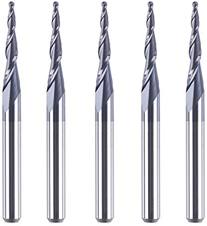 SpeTool 5Pc/Pack Tapered Cone 1/8 End Mills 0.5MM Cutting Radius(1.0mm Diameter) 3D Wood Engrave CNC Router Bits Tools