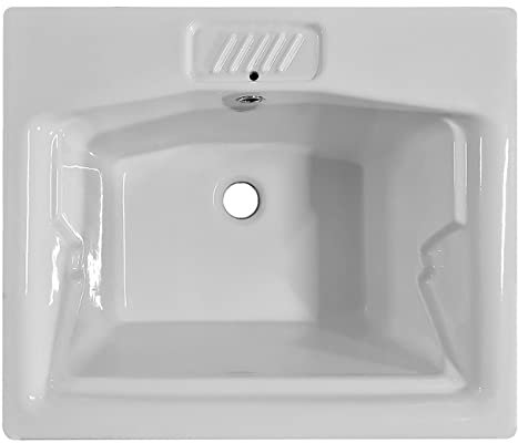 LAVATOIO PILOZZO CERAMICA 60 x 50 NILO TUTTA VASCA PER TOP O MOBILE DA INCASSO O INSTALLAZIONE CON STAFFE ANCHE IN ESTERNO INCLUSO DI PILETTA IN ACCIAIO E SIFONE