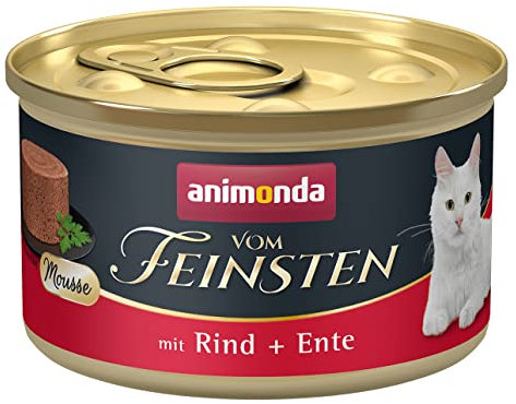 animonda vom Feinsten Mousse Katzenfutter nass Rind + Ente (12 x 85g), getreidefreies Katzenfutter nass ohne Zucker, mit frischen, fleischigen Zutaten