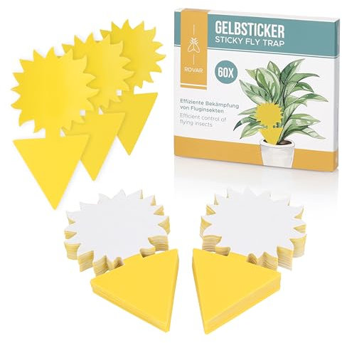 Rovar Gelbsticker Fliegenfalle 60 Stück- Effektive Bekämpfung von Trauermücken an Zimmerpflanzen - Extra Große Fangfläche (060 Stück)
