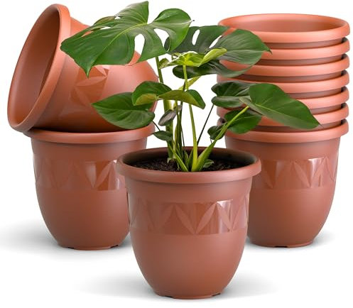 Plastard Übertopf 10er Set Durchmesser 15 cm Terrakotta Blumentopf für Innen und Außen aus Kunststoff Pflanztopf für Balkon Terrasse Pflanzkübel Kräutertopf