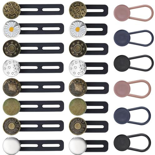 22 Stück Hosenbunderweiterung Knopf Verstellbarer Hosenknopf Metall Verlängerung Jeans Knopfverlängerung für Hosen Hosenerweiterung Schwangerschaft Hosenbunderweiterung für Damen Herren Jeans