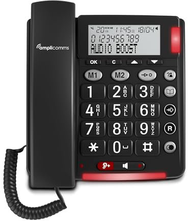 Amplicomms Bigtel 48 Big Button Phone Loud Sound Corded Landline Phones with Hands-free function, Large display, Audio Boost and Extra Loud Ringers, Hearing Aid Compatible Telephone