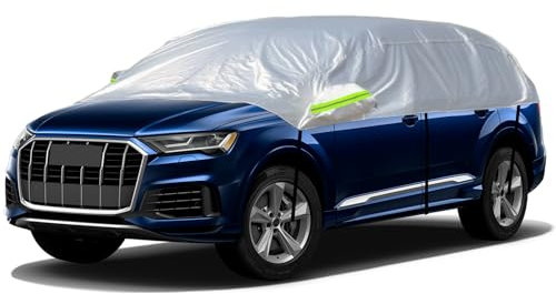 CICMOD Demi Housse de Protection Voiture, Couverture de Voiture, Universel Demi Bâche Exterieur, Anti-Neige Anti-Glace Anti-UV pour SUV