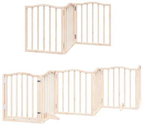 vidaXL Hundgrind med dörr vikbar 9 paneler 450 cm poppel, husdjursgrind, hundgrind för trappor, valpgrind för trappor, hundgrind med dörr