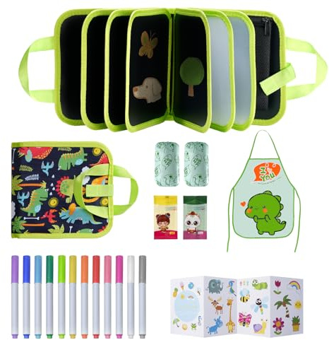 DoGeek Upgrade Erasable Doodle Books, Double-Sided Kids' Drawing Writing Boards with 12 Coloring Pens,Portable Learning Drawing Pad,Kids Plane Activities Toys Birthday Gifts for 3-8 Years(Green)