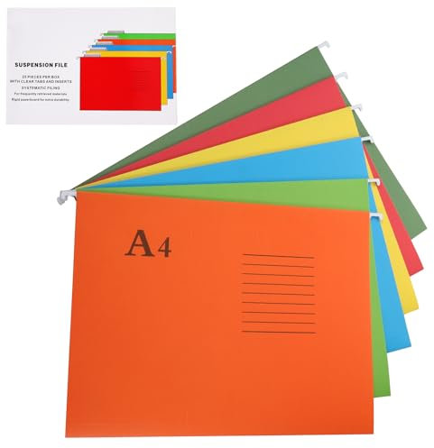 Knpwer 25 Stk Hängemappen A4,6 Farben Bunt Hängemappen Aufbewahrung, Hängemappen mit Tabs und Karteneinsätzen,Hängeregister aus verstärktem Karton für Büro, Schule, Schreibtisch