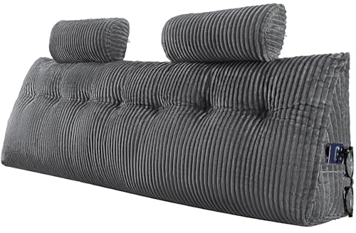VEVOR Kopfteilkissen Keilkopfteilkissen Keilkissen (King Size) mit 2 Seitentaschen & 2 Kopfstützen, Bettkeilkissen mit waschbarem Flanelltuch, zum Lesen Spielen Arbeiten Grau (1920 x 205 x 530 mm)