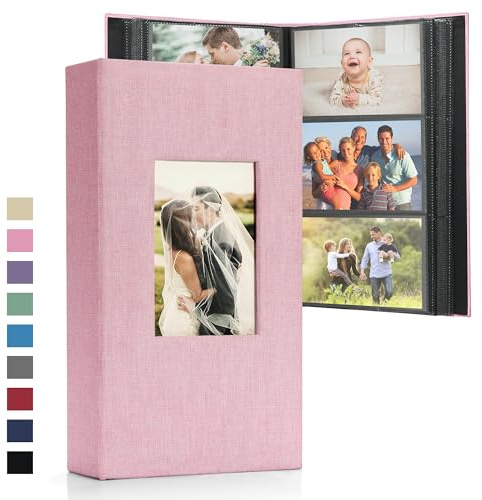 DazSpirit Álbum de fotos 6x4 – 300 bolsillos, libro de recuerdos de lino con páginas negras, cubierta acolchada y ventana frontal personalizable – Ideal para bodas, familia, bebés, viajes