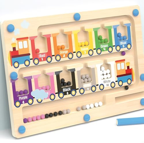 Montessori Wooden Puzzles for 2 Year Olds – Magnetic Counting & Color Matching Toy, Educational Learning Board for Toddlers 2+ Years, Train-Themed Fine Motor Skills Activity
