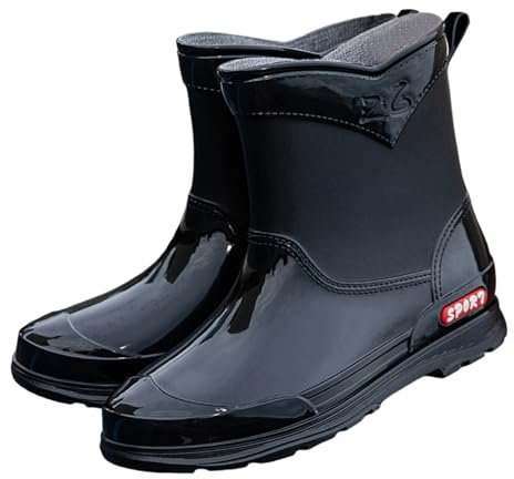 Bottes de pluie courtes en caoutchouc pour femme - Bottes de pluie plates multicolores à paillettes - Imperméables - Légères - Larges mollets - Antidérapantes, Noir , 36 EU
