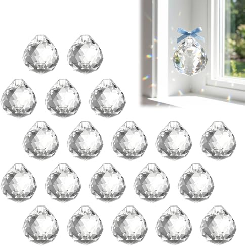 20 Pz Acchiappasole Cristallo, 20mm Cristalli Acchiappa-Sole in Cristallo, Crystal Suncatcher Decorazione, Finestra all’ Aperto Pendenti Prismi per Casa Ufficio Finestre Giardino Appendere Deco