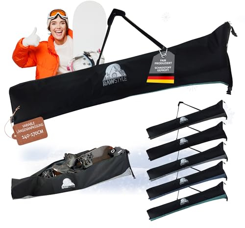 BambiniWelt by Rafael K. Snowboardväska för bräda, stövlar och hjälm – med justerbar rulltopp boardbag 140–170 cm – snowboardfodral vattentätt – axelskydd och spännrem (enfärgad svart)
