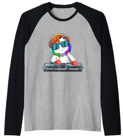 Cuffie EDM Rave Unicorn Dj Dance Music Mix Maglia con Maniche Raglan
