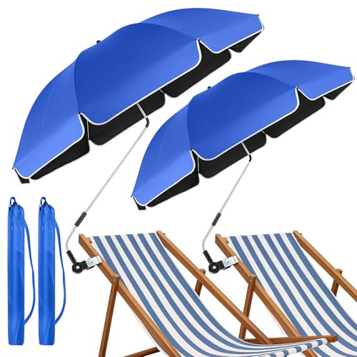 panthem Paquete de 2 parasoles para silla de playa con soporte de sujeción, UPF 50+ 360 ° ajustable, paraguas compacto para playa, tumbona, silla de camping, silla de ruedas, cochecito de bebé, viaje