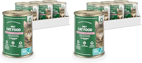 by Amazon Nourriture Humide pour Chat, sans céréales, en Conserve, Morceaux de Saumon ASC en gelée, 6 x 405 g (Lot de 2)