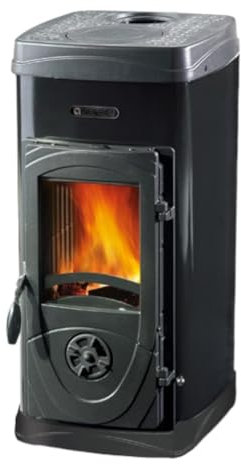 Estufa a leña Nordica Super Junior revestimiento de acero esmaltado Potencia térmica 5 kW 143 M3 calefactables – Color Negro
